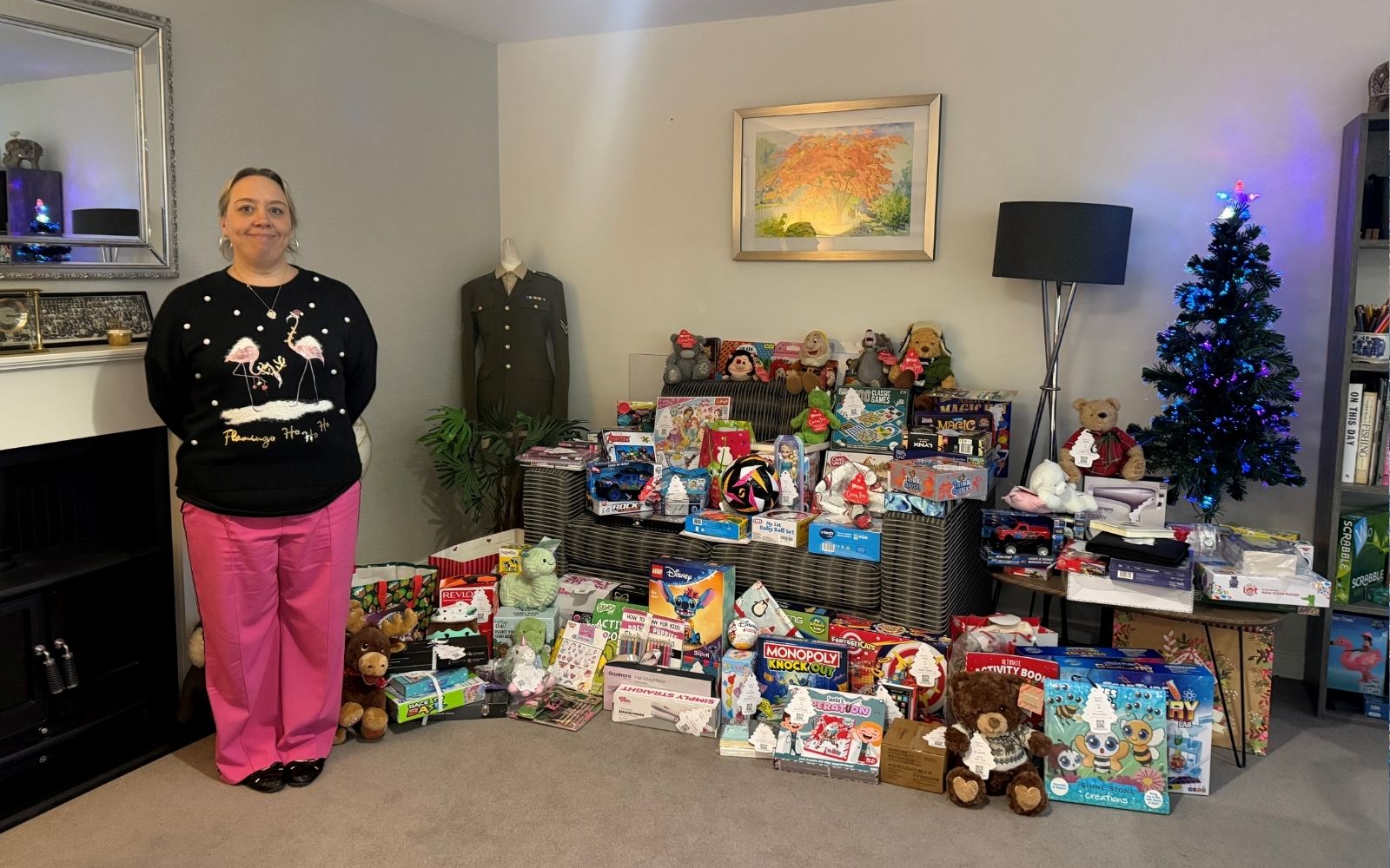 Helen stood with the presents.